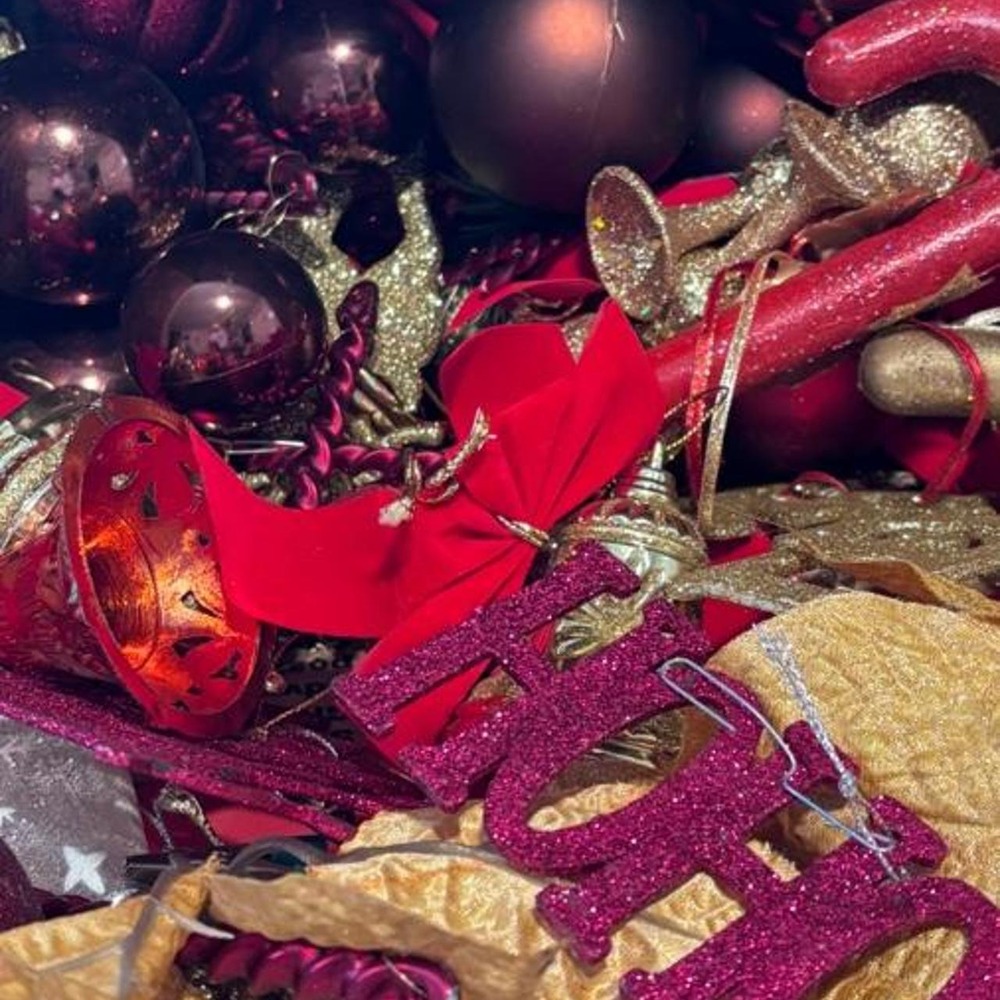 Burgundy Red and Gold Mini Christmas Ornament and Decor Bulk Lot Set
